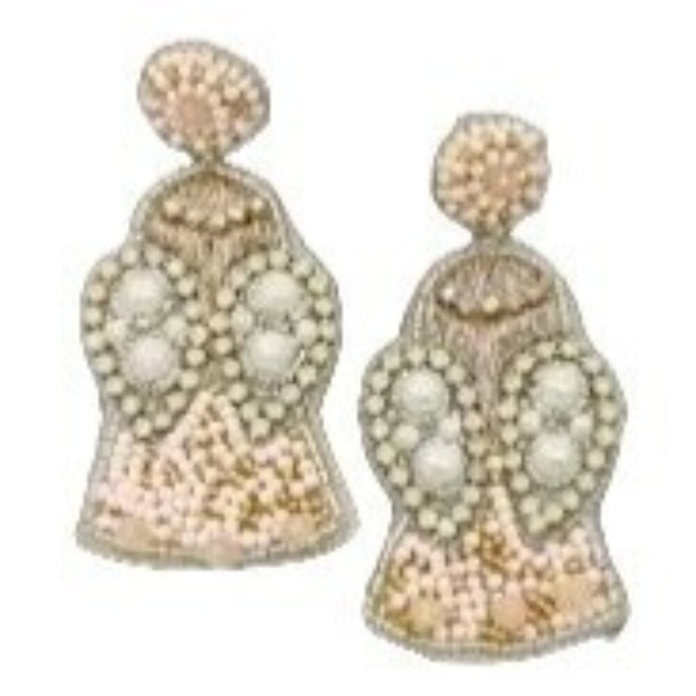 Viola Angel Beaded Dangle Earrings White Pink NWT